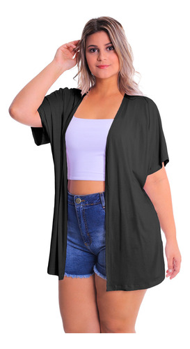 Kimono Plus Size Colete Alongado Feminino Quimono Malha 