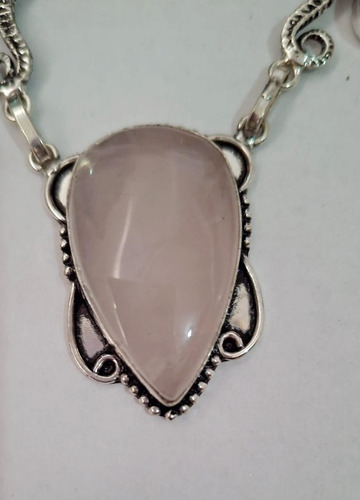 Collar Y Aros Plata Indu 925 Calcedonia Facetadas . Rosa