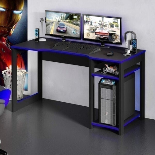Mesa Gamer Cyber Espresso Móveis Preto/azul Iawt