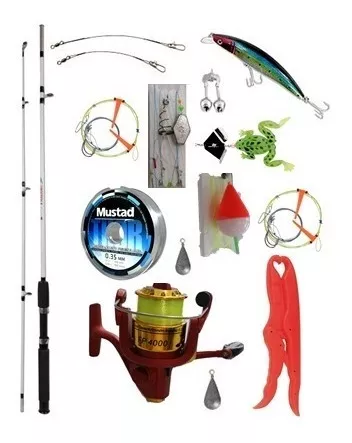 Combo Caña + Reel - Kit Completo Pesca Variada Río Mar