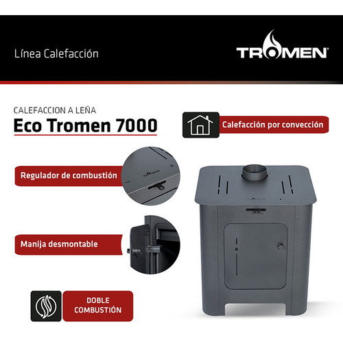 Estufa Tromen A Leña 7000 Kcal/h Hasta 60m2 Doble Combustión