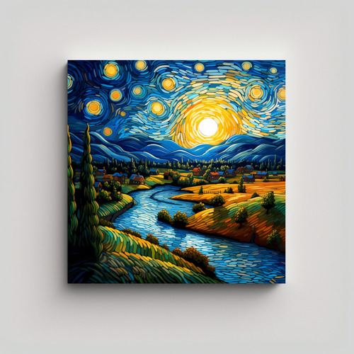 60x60cm Cuadro Lienzo Acuarela Estilo Van Gogh Dibujo Animad