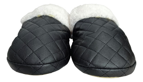 Pantuflas Con Peluche Negro Con Blanco Mujer Dama