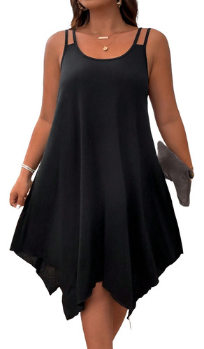 Shein Essnce Vestido Negro Bajo Asimétrico Plus Size