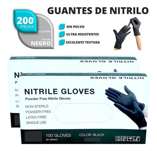 Guantes De Nitrilo Libre De Latex Sin Polvo color Azul caja con 200 piezas por caja Talla - M
