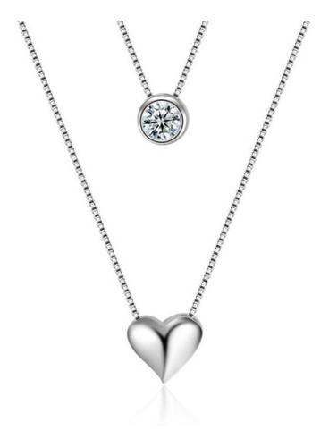 Collar Cadena Plata 925 Para Mujer De Corazón Amor Cristal