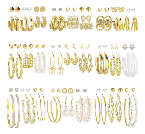 54 Pares Aretes Mujer Oro Pendientes Joyeria Largo Broquel