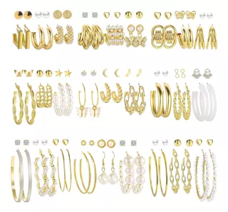 54 Pares Aretes Mujer Oro Pendientes Joyeria Largo Broquel