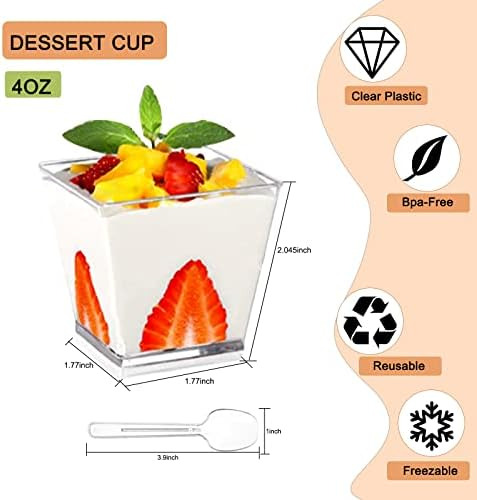 Merkaunis 100 Piezas Tazas De Postre De 4 Oz Con Cucharas Ta