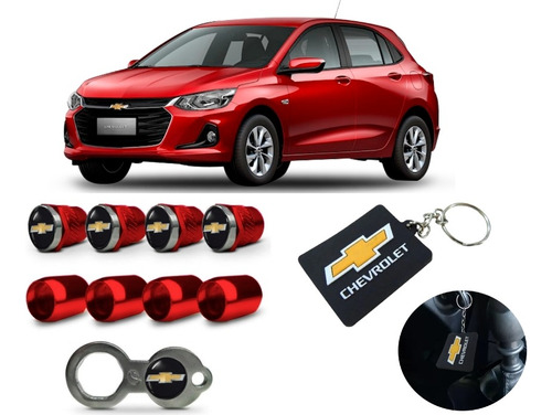 Kit Tampa Bico Pneu Antifurto Metal Vermelho Chevrolet Gm