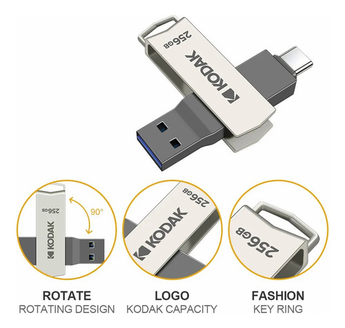 Pen Drive Kodak Dual K273 Series Usb-a 3.2 / Tipo-c 256 Gb C