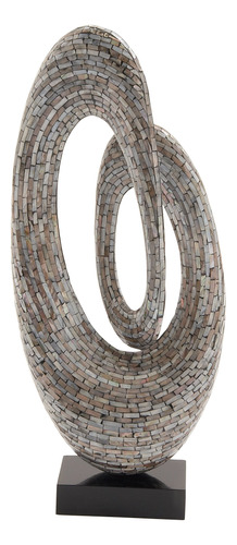 Deco 79 Escultura Abstracta Espiral Nacar Base Negra 12 X 5