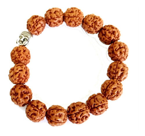 Pulseira Semente Rudraksha Grande 12mm Cabeça Buda Saquinho