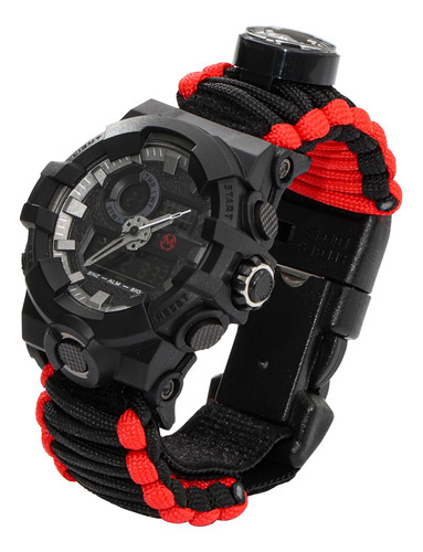 Imagen 2 de 6 de Reloj Paracord Negro Rojo Lcd 12 Dígitos Contra Agua Mendoza