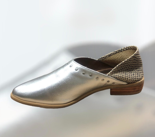 Zapato Cuero Mujer Color Plata Mocasín