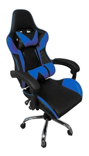 Silla de escritorio PL Deco Monster GCAMRN1 gamer ergonómica  negra y azul con tapizado de cuero sintético