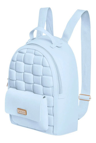 Mochila Petite Jolie Chris PJ10413, frontal, textura flotante, color azul cielo
