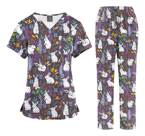 Pijama Cirúrgico Estampado De Corte Reto Com Bolsas Uniform-