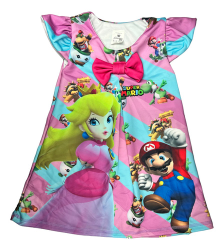 Vestido Niña Casual Batita Princesa Peach Y Mario Bros