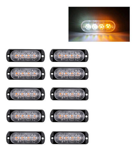 Kit 10 Strobo Automotivo Led Viatura Caminhão Branco Amarelo