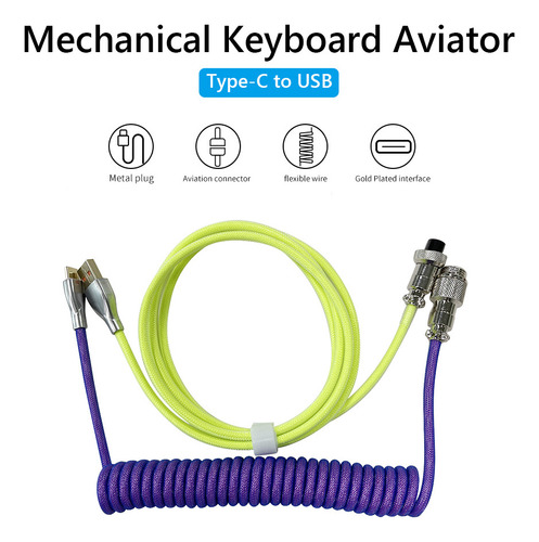 J Cable Usb-c Tipo Aviador Para Teclado Mecánico En Espiral