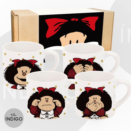 Set Mugs 6 Oz Mafalda  + Empaque Personalizado Artesanal