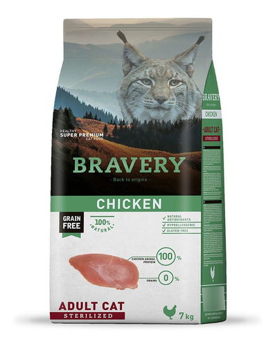 Comida Para Gatos Adultos Esterilizados Bravery Pollo 7kg