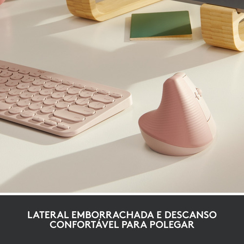 Mouse Ergonômico Sem Fio Lift Destro Rosa Logitech Cor Rosado