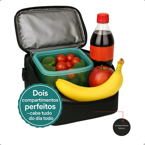 Bolsa Térmica Para Marmita Refeição Almoço Com Alça Reforçada 8 Litros Preto Cinza Vermelha - Era Home Decor