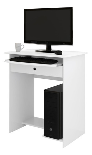 Escrivaninha gamer EJ Móveis Mesa de computador prática com gaveta mdp de 650mm x 795mm x 450mm branco