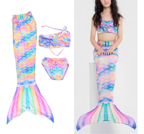 Sirena Cola Y Bikini Niñas Traje De Baño Set Envío Gratis