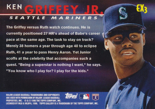 1996 Topps Gallery Expressionists Ken Griffey Jr Mariners (Usado)