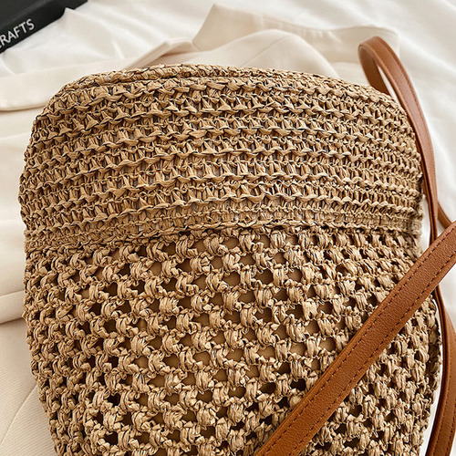 Bolso De Hombro Straw Bucket Bag Con Cordón Para Mujer
