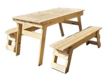 Comprar Juego Mesa  Lisos Quincho + 2 Bancos Plegables De 1,5 M Pino