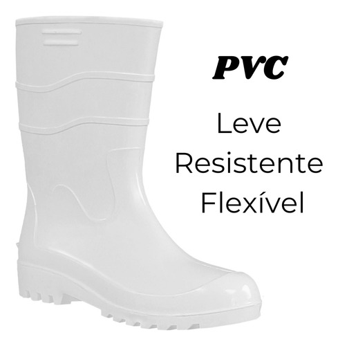 Bota Pvc Branca Cano Longo Galocha Impermeável Limpeza