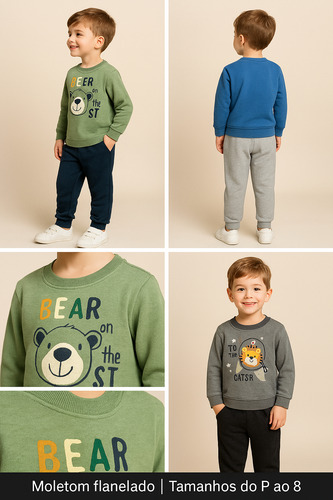 Kit 2 Moletons Infantil Inverno Quentinho Menino Menina