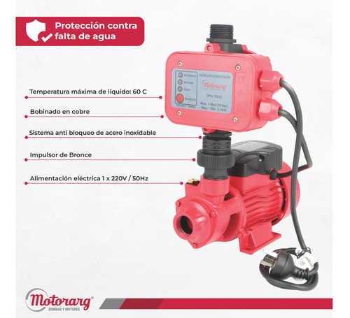 Bomba Agua Presurizadora Motorarg Pf Pres 0.5 Hp