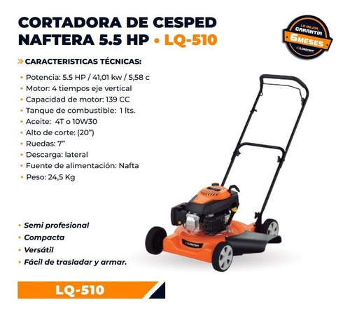 Cortadora De Cesped Nafta Explosion 5.5hp Lusqtoff Lq510