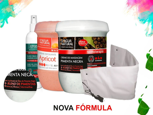 Kit Creme De Massagem Pimenta Negra + Fluido Termo Ativo + Esfoliante Forte Dagua Natural + Cinta Termica Santa Clara