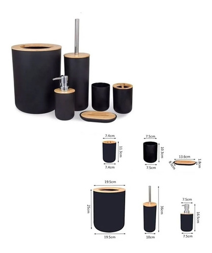 Imagen 3 de 10 de Set De Baño Estilo Nórdico 6 Piezas Madera Y Plástico