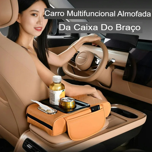 Almofada Apoio De Braço Para Carro Com 2 Porta Copos Console