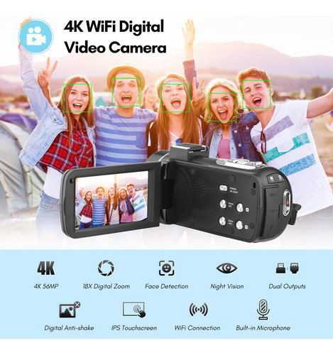 Videocámara Andoer-2 Wifi 4k Dv 56 Mp Con Zoom 18x 3.0 Ips T