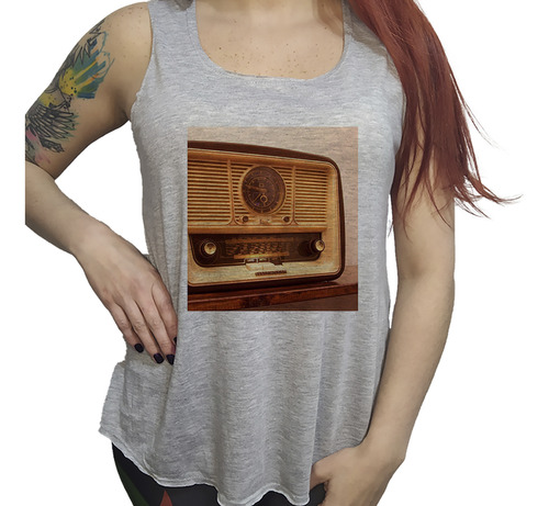 Musculosa Dama Cuadro Decorativo Radio Vintage Clasico P5