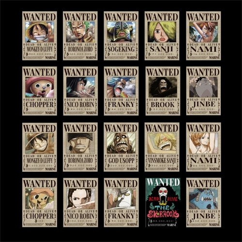 Imagen 2 de 6 de Cartel Wanted Mugiwara X 18 One Piece Combo Recompensas
