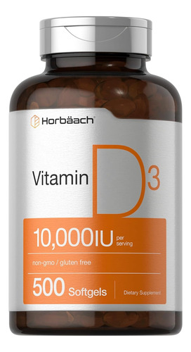 Vitamina D3 Horbaach 10,000iu 250mcg 500 Softgels