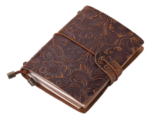 Diario De Viaje De Cuero Vintage Con Estampado De Flores En