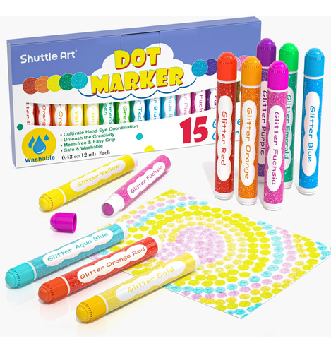 Shuttle Art Shimmer Dot Markers, 15 Marcadores Lavables Edad