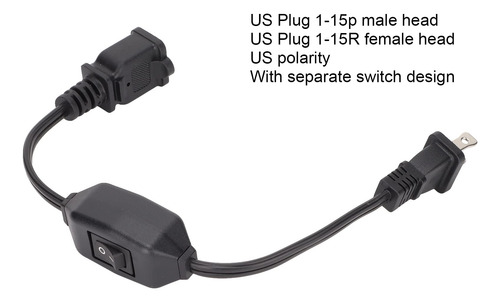 Cable De Extensión Con Interruptor 2 Clavijas Negro