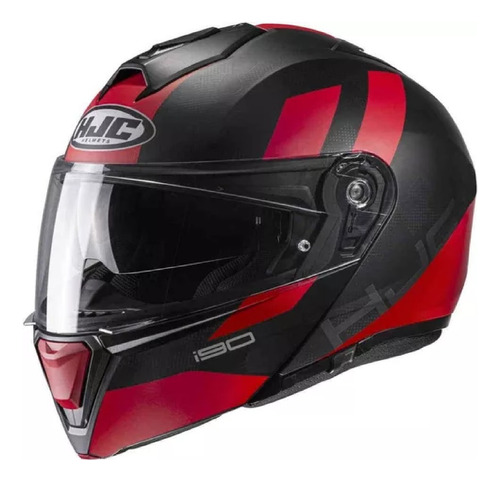 Capacete Articulado Oculos Sol Hjc I90 Syrex Preto Vermelho