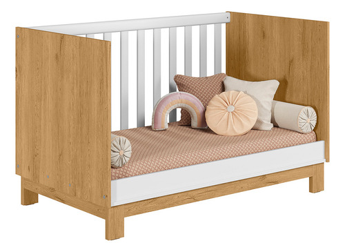 Conjunto Quarto Bebê Slim Berço Com Colchão, Cômoda Guarda Roupa Cor Freijó